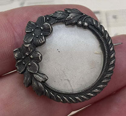Antique French Art Nouveau Brooch Photo Holder Flowers c1920