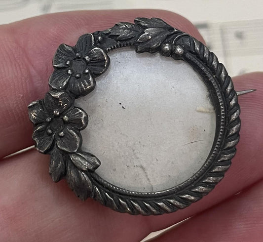 Antique French Art Nouveau Brooch Photo Holder Flowers c1920