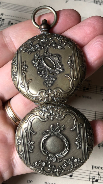 Antique French Art Nouveau Pendant Locket Music Flowers c1900