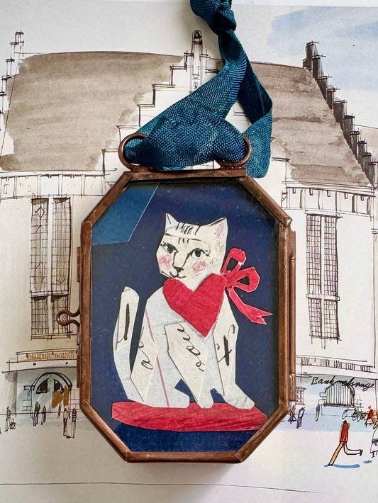 Kitty Love ~ Lg. Art Locket Vintage Decor Handmade
