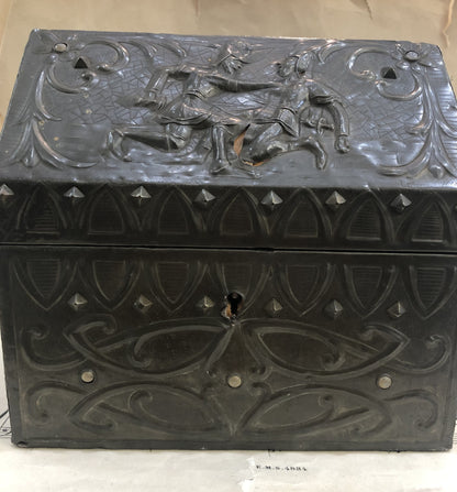 Rare Antique French Church Reliquary Box Chasse Knights c1880