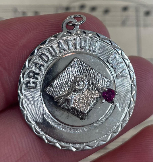 Vintage Sterling Silver Enameled Charm Pendant Medal Graduation