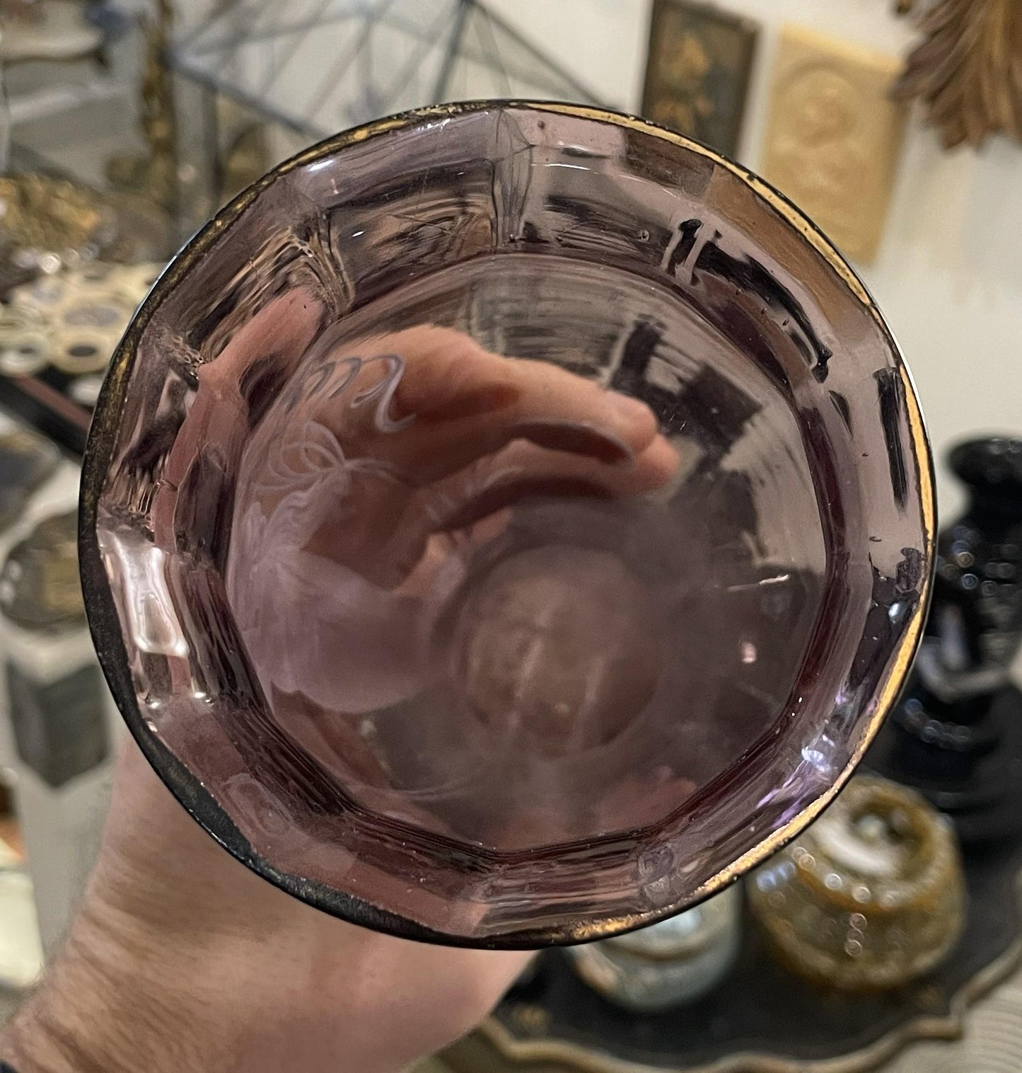 Antique French Purple Glass Hand Painted Enameled Vase Mary Gregory c1900