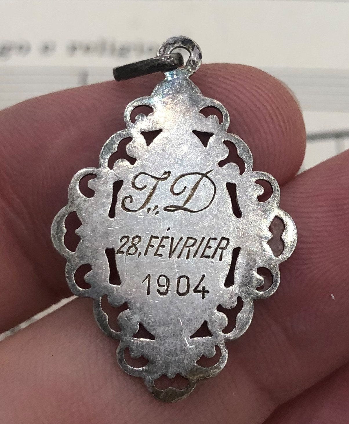 Antique French Art Nouveau Sterling Silver First Communion Medal Chalice c1904