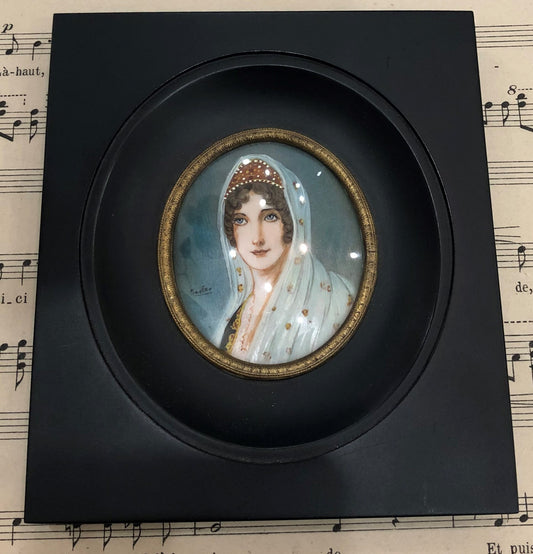 Antique French Hand Painted Miniature Letizia Bonaparte Signed Martine c1900