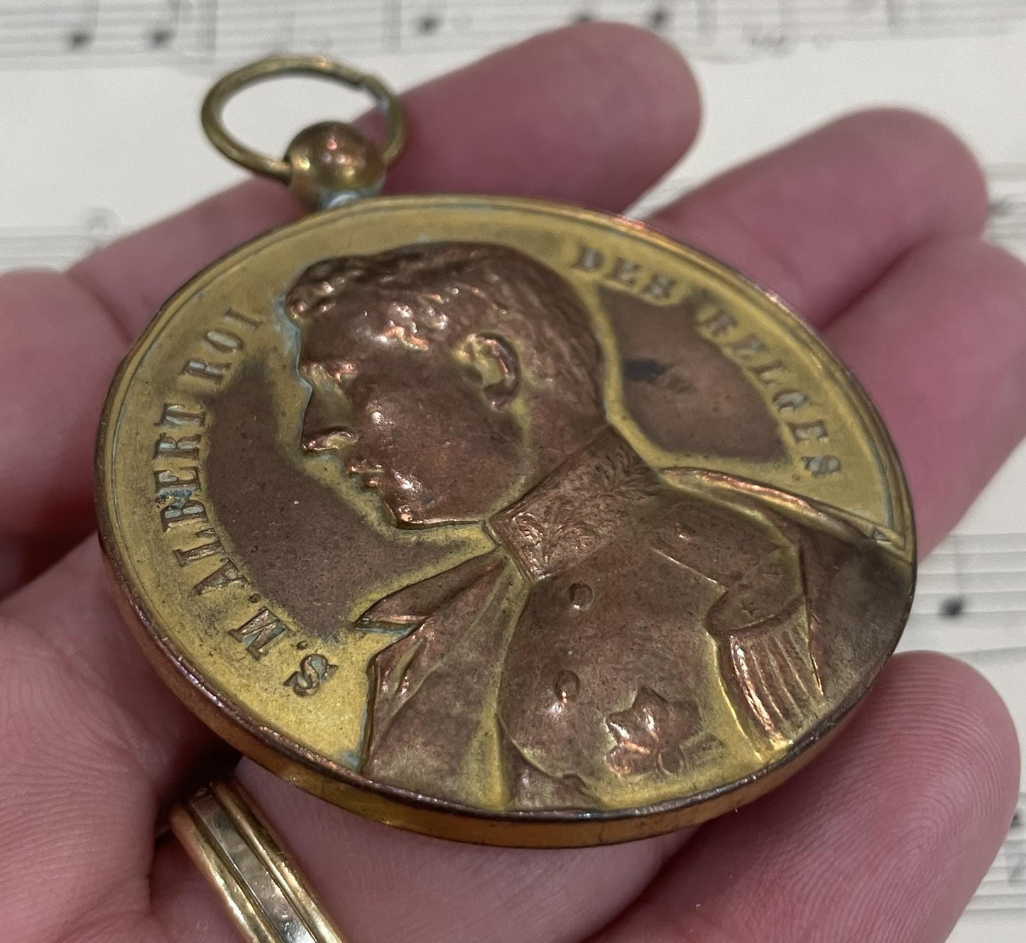 Large Antique Belgian Bronze Art Nouveau Pendant Albert King c1913