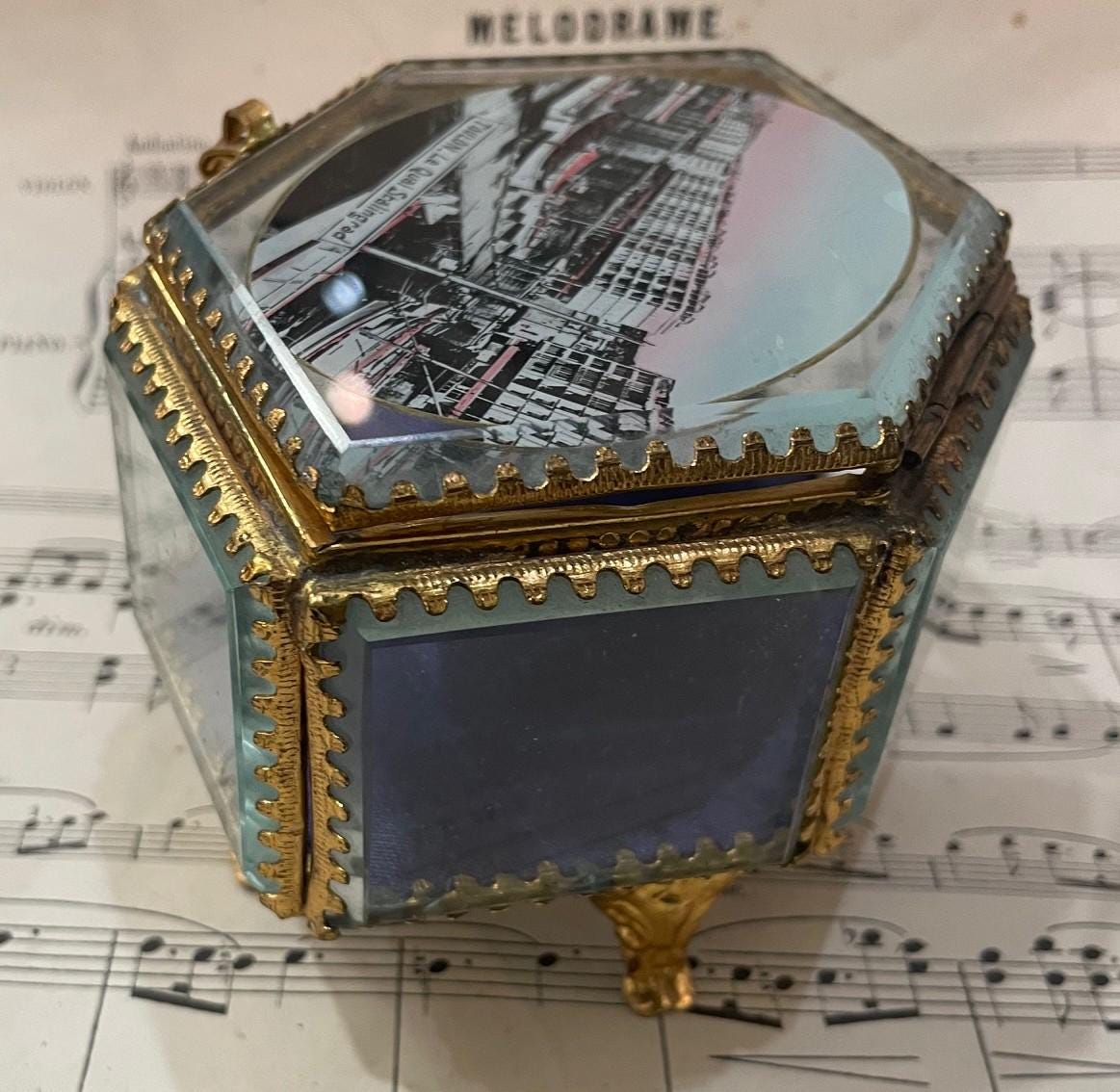 Antique French Eglomise Souvenir Jewelry Box Casket Toulon c1900