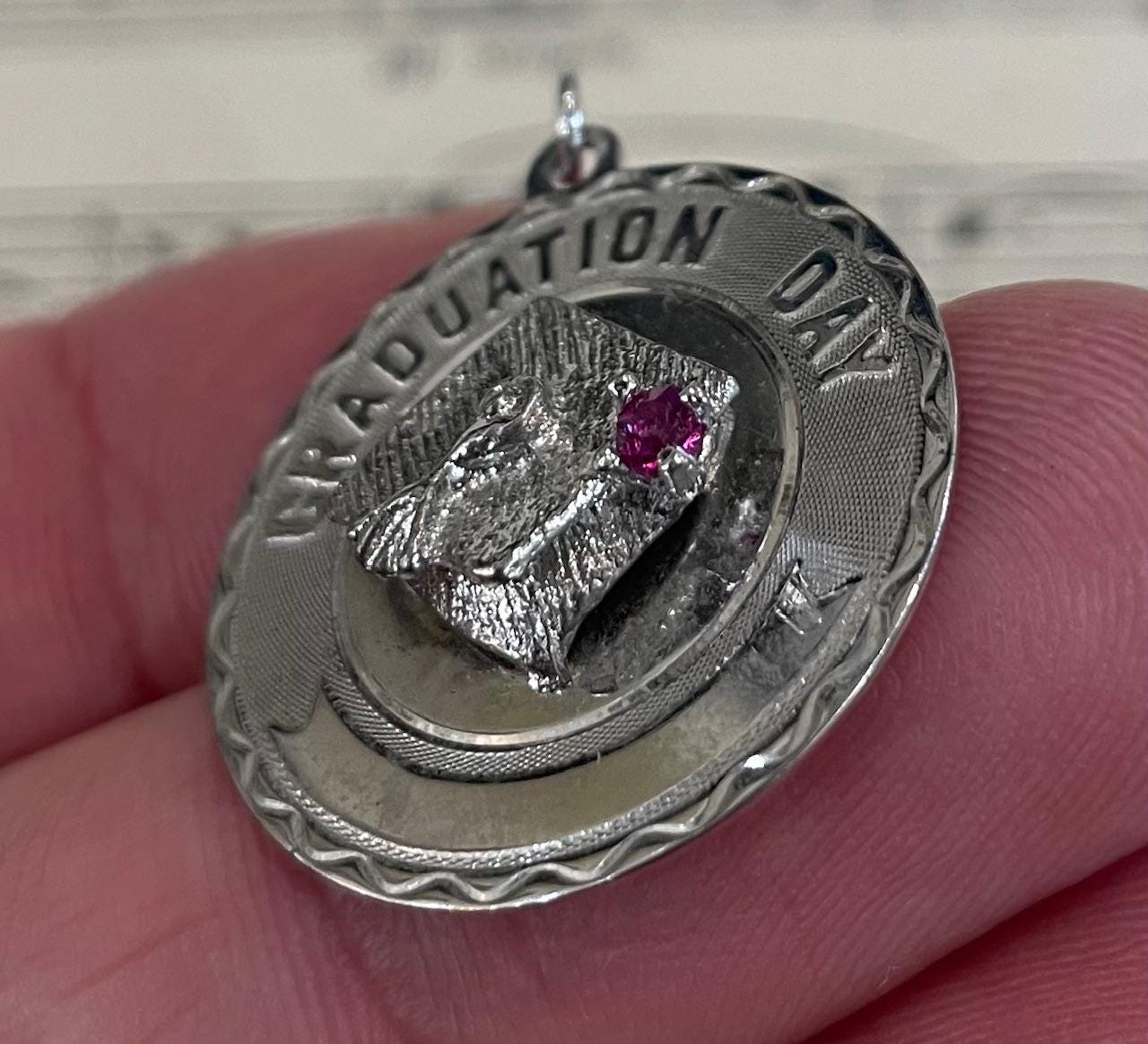 Vintage Sterling Silver Enameled Charm Pendant Medal Graduation