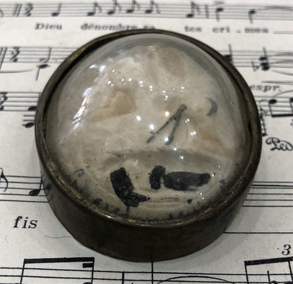 Rare Antique French Carved Plaster Lourdes Miracles St Bernadette Domed Glass Icon c1900