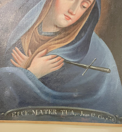 Rare Antique French Oil on Canvas Religious Painting Virgin Mary c1830