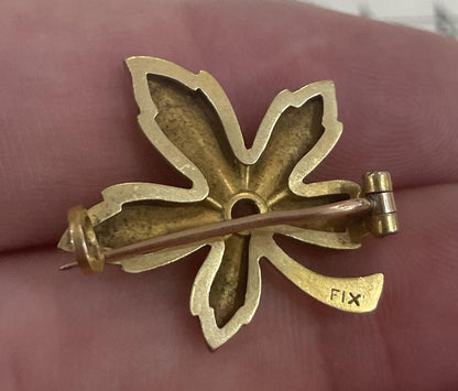 Antique French Art Nouveau Gold-filled Brooch Leaf c1900