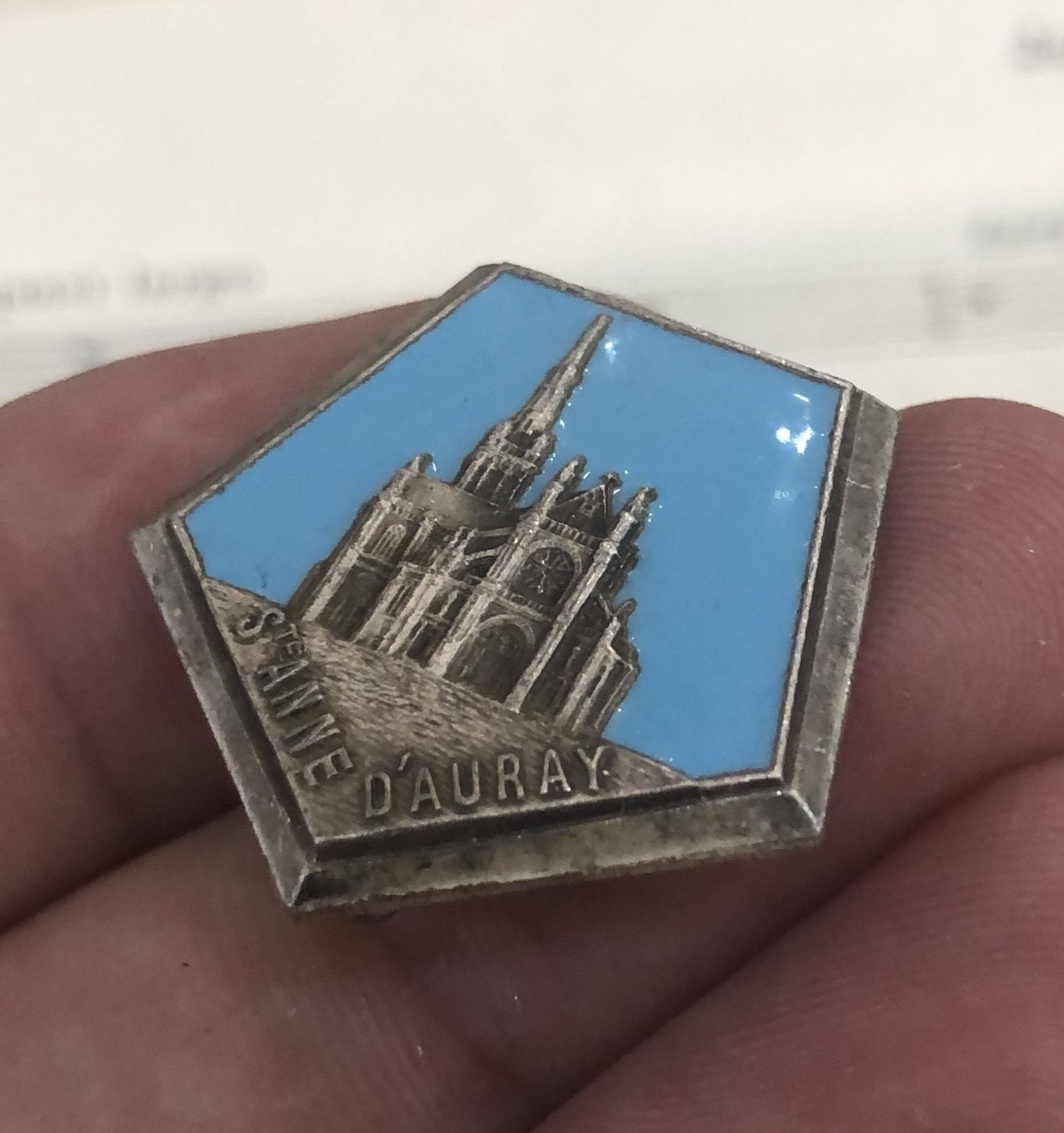 Antique French Enameled Saint Anne d'Auray Basilica Pin / Brooch c1930