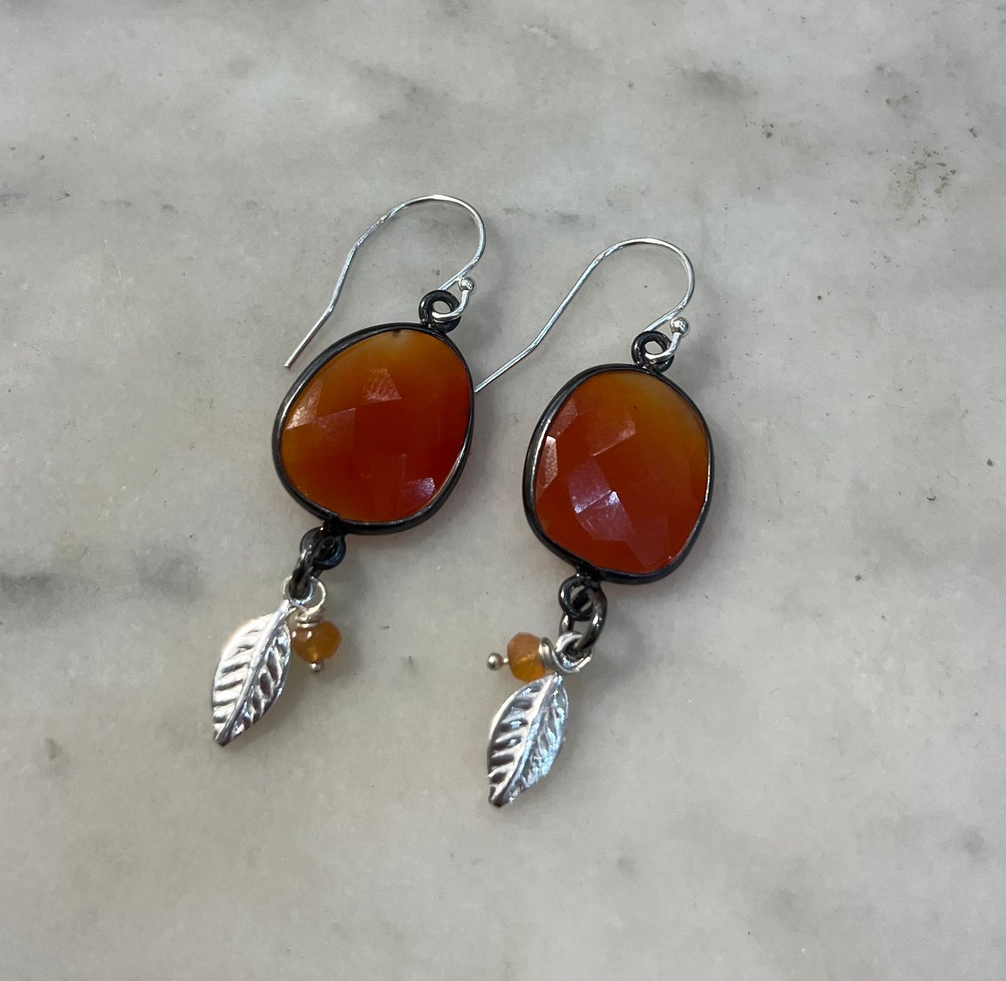 Carnelian leaf sterling earrings
