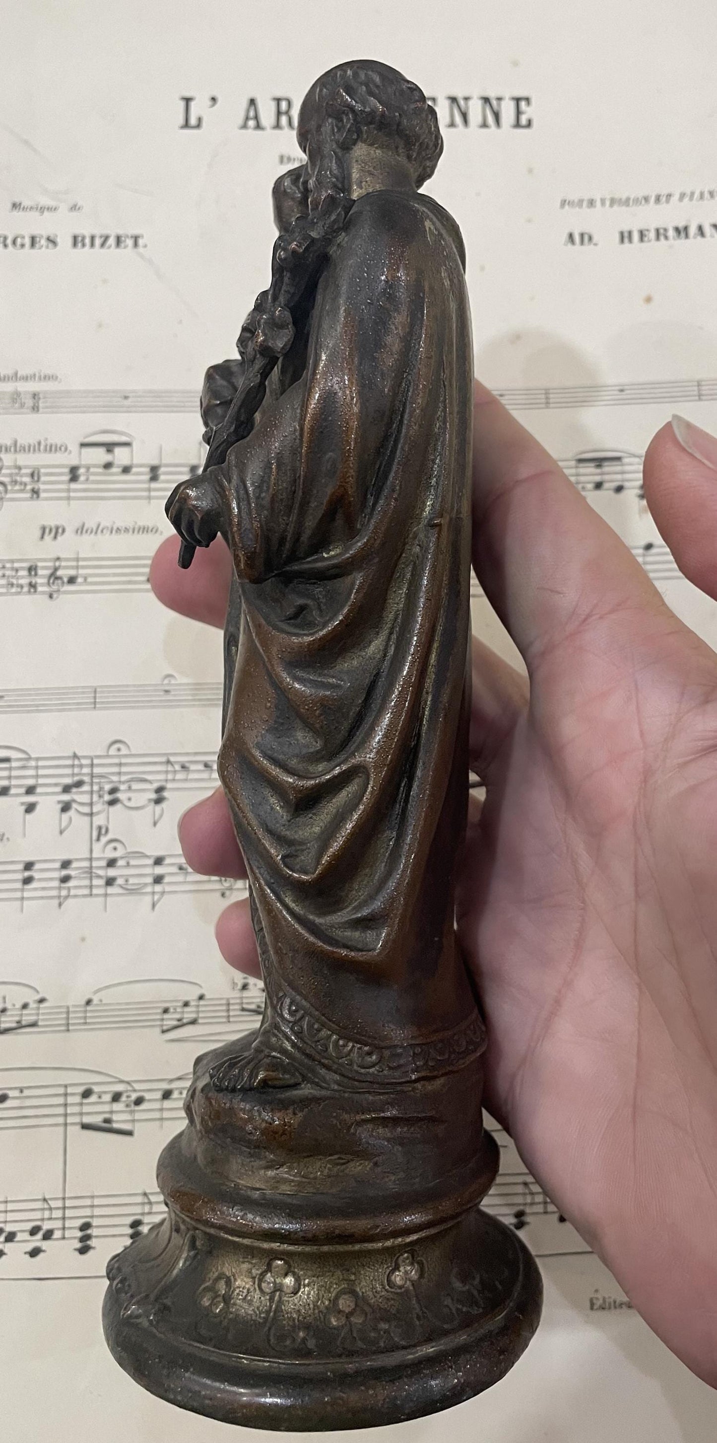 Rare Antique French St Joseph and Child Spelter Statue c1900