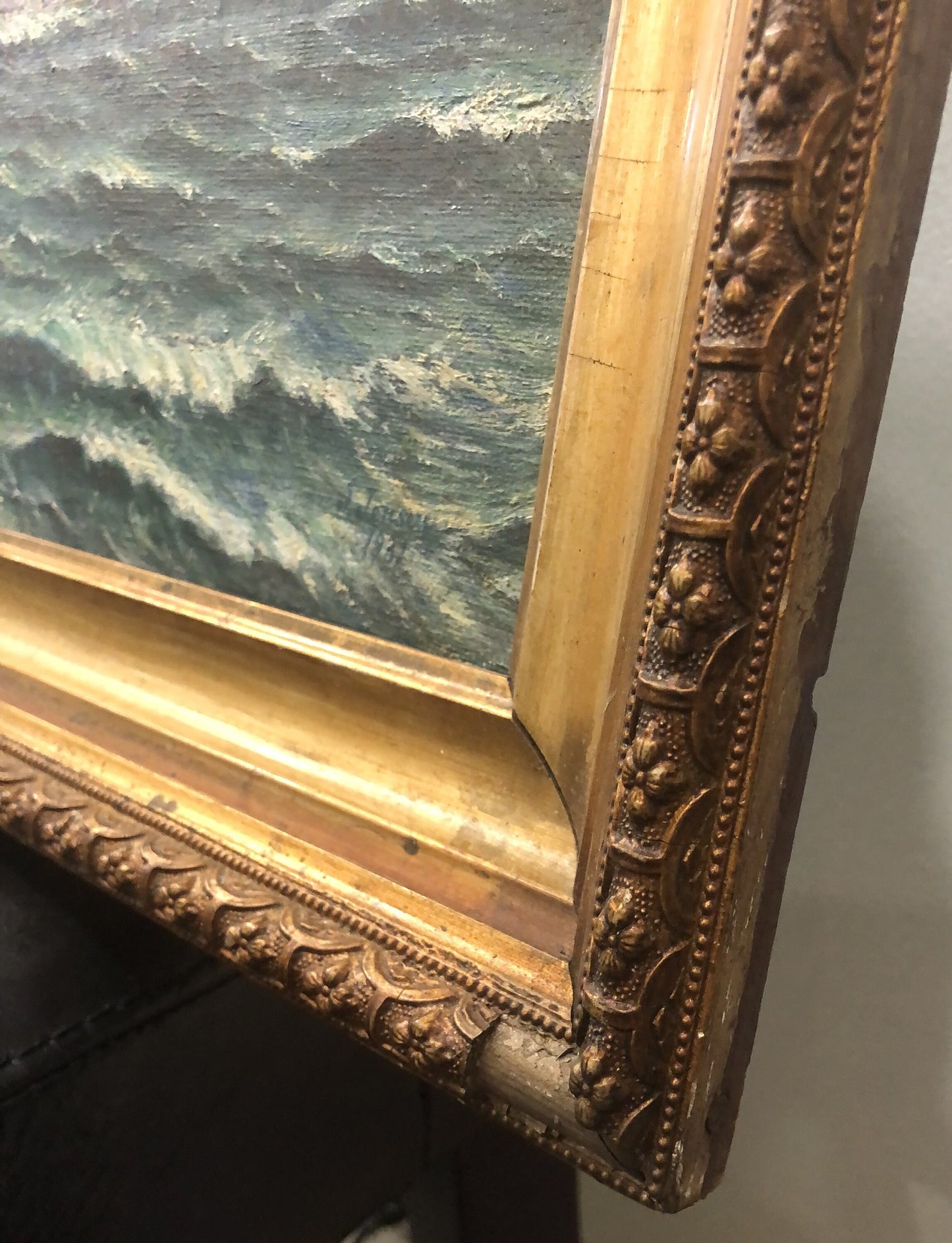 Antique Dutch Netherlands Oil on Canvas Marine Boats Signed J. Jensen c1931