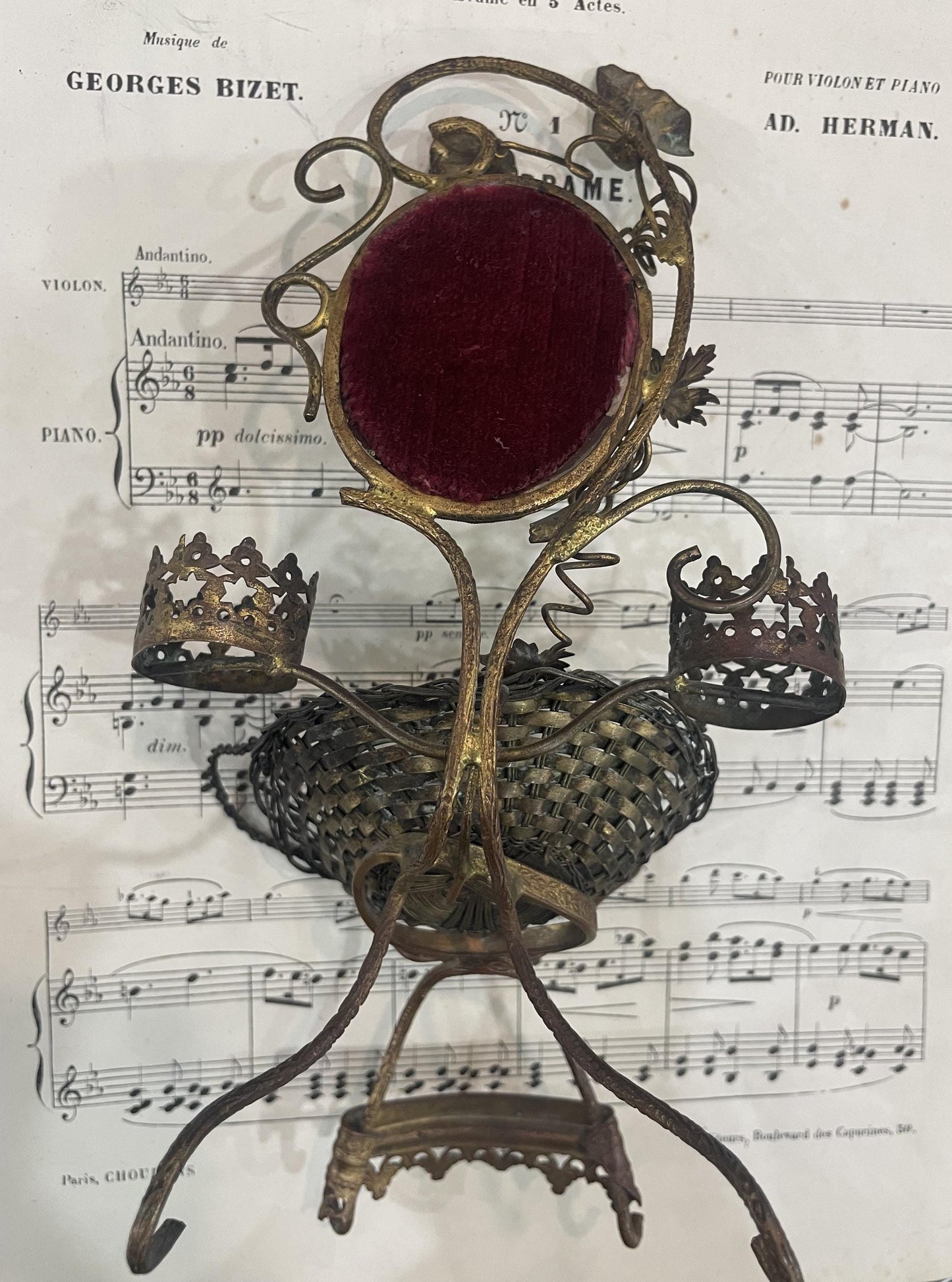 Rare Antique French Pocket Watch Holder Mirror c1880