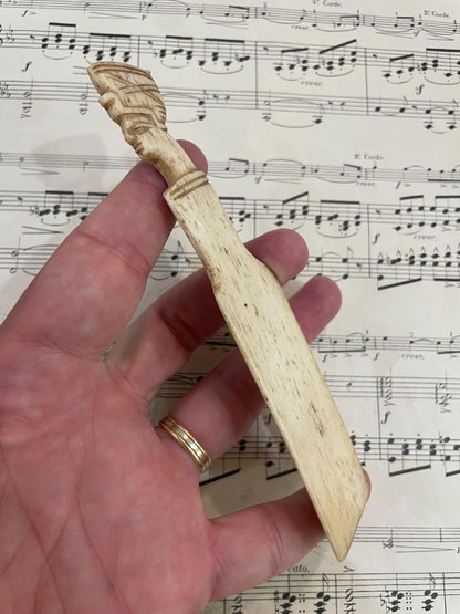 Rare Antique French Bone Shoe Horn Pharaoh Nefertiti Egyptian Revival c1900