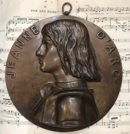 Rare Large Antique French BARBEDIENNE Joan of Arc Bronze Wall Piece by Chapu c1860-1880