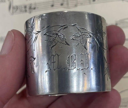 Antique French Art Nouveau Sterling Silver Napkin Ring Holder Birds c1890