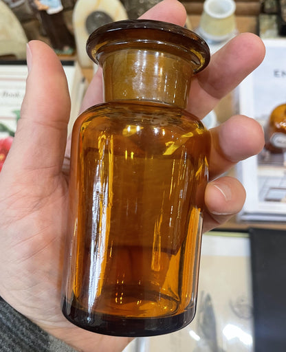 Small Antique French Apothecary Bottle Amber Glass Tartar. Stibiat. c1880