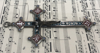 Large Antique Italian Micro Mosaic Micromosaic Cross Crucifix Bird Flowers c1900