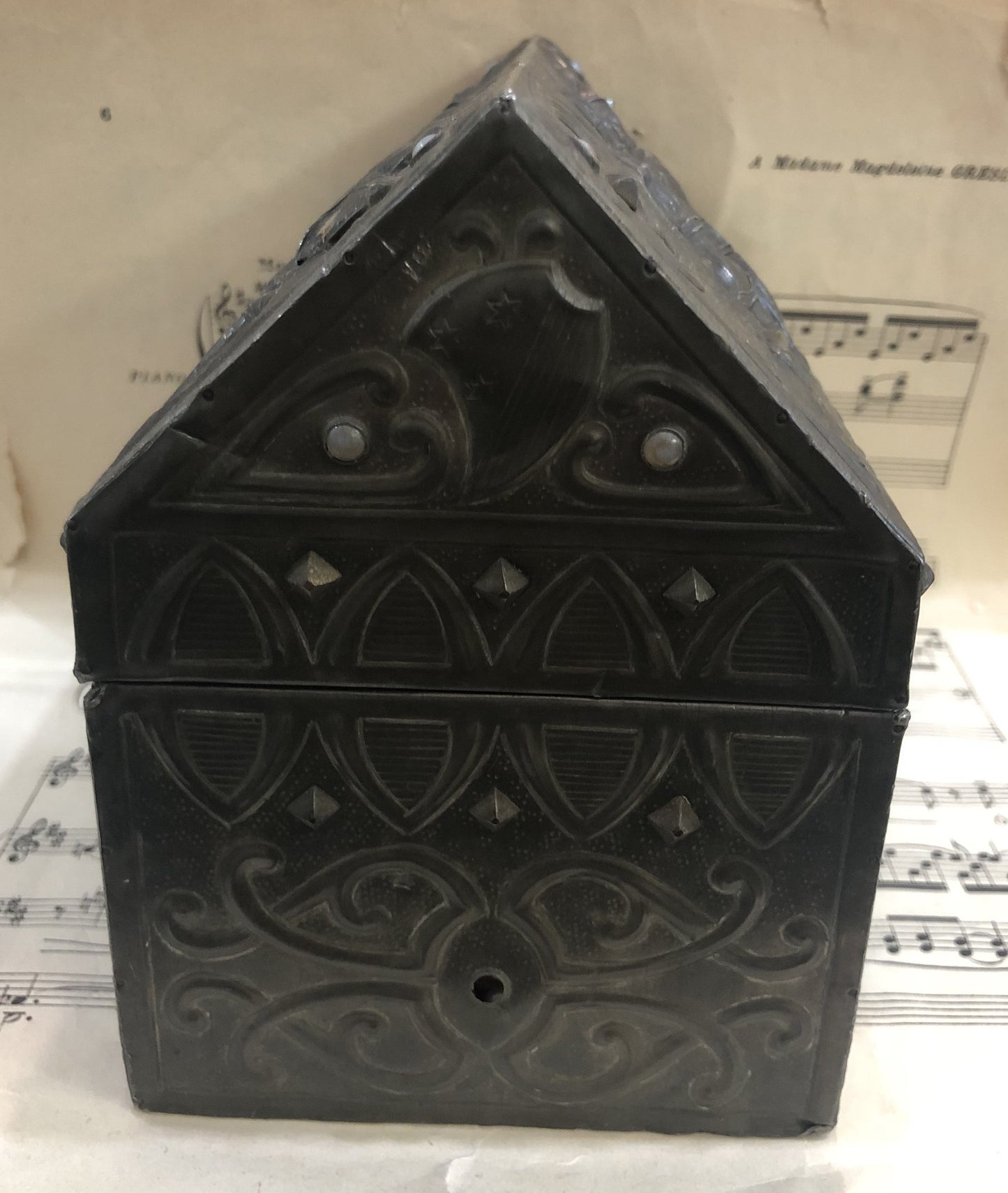 Rare Antique French Church Reliquary Box Chasse Knights c1880