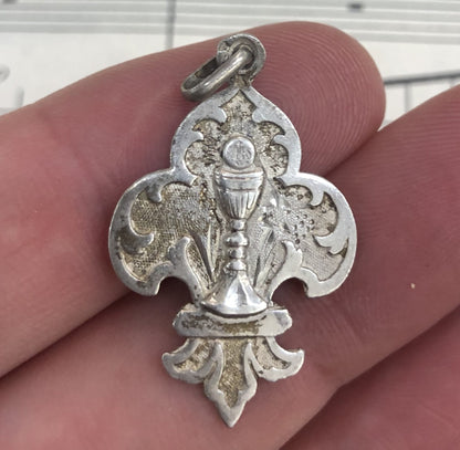 Antique French Sterling Silver Fleur de Lys Chalice Medal c1900