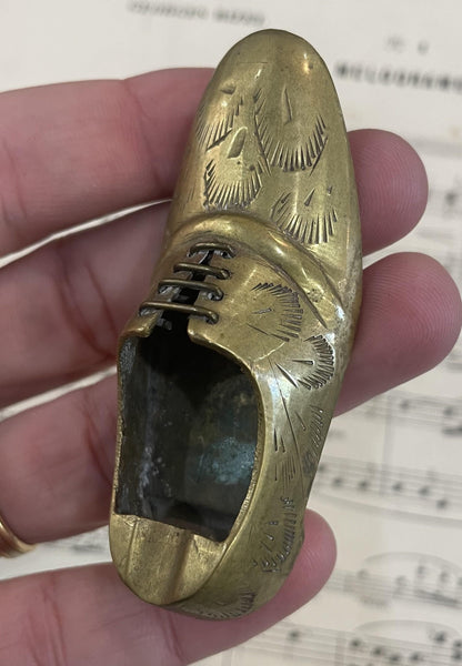 Rare Small Antique French Brass Ash Tray Shoe c1920