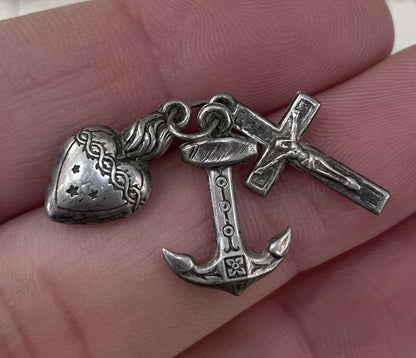 Antique French Sterling Silver Charity Faith Hope Virtue Pendant c1900