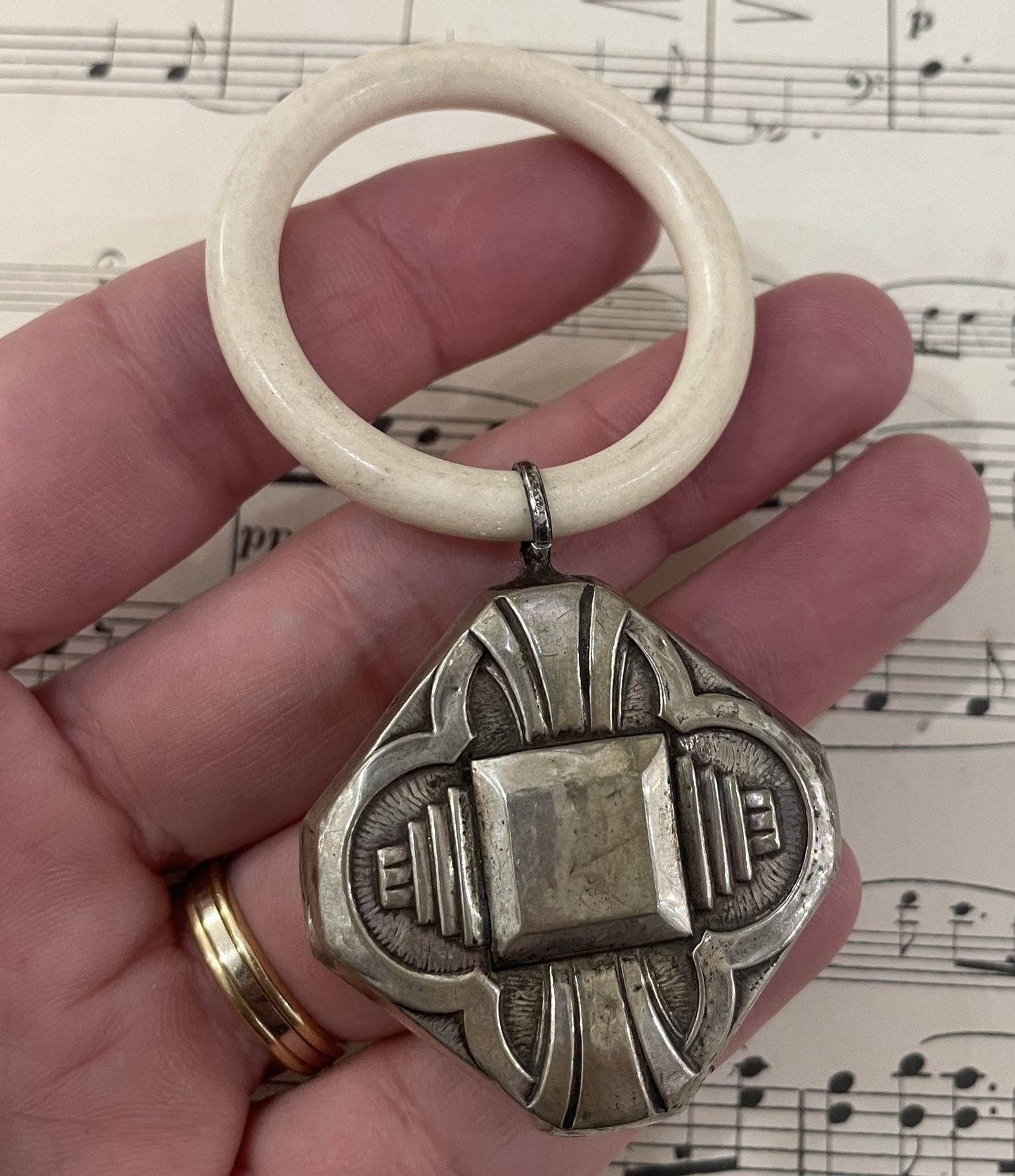 Antique French Art Nouveau Sterling Silver Baby Rattle c1900