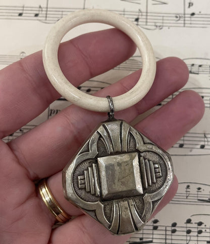 Antique French Art Nouveau Sterling Silver Baby Rattle c1900