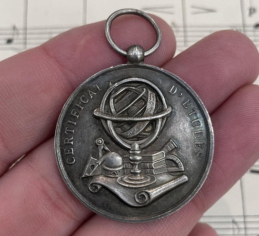 Large Antique French Sterling Silver Art Nouveau Pendant Science c1887