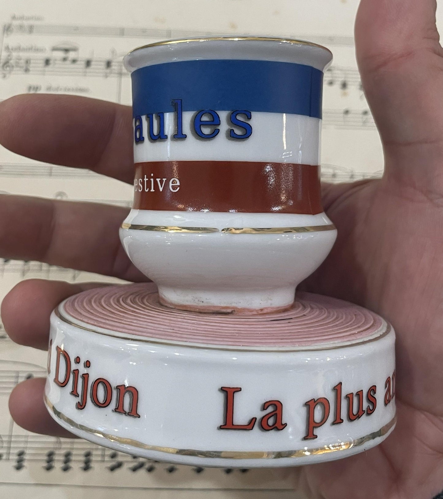 Vintage French Advertising Match Striker Holder Elixir des Gaules Dijon Ceramic Porcelain