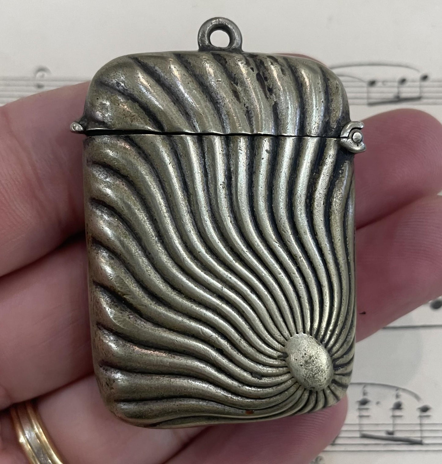 Antique French Silver Plated Match Case Vesta Sun c1900