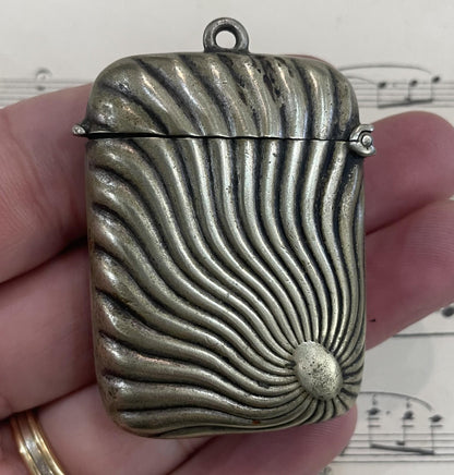 Antique French Silver Plated Match Case Vesta Sun c1900