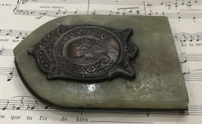 Antique French Green Onyx Icon Stand Virgin Mary Lily c1920