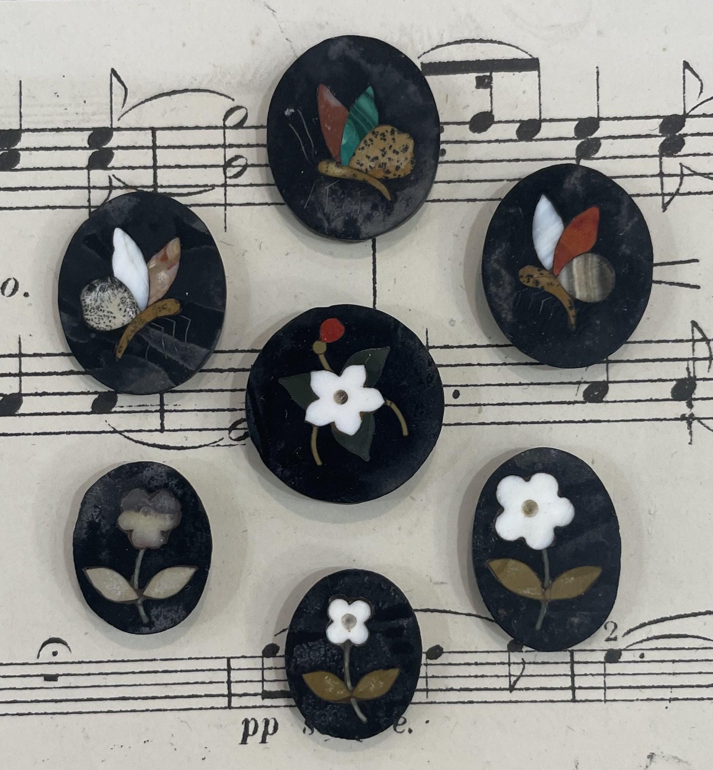 Antique Italian Pietra Dura Inlaid Stone Flower Plaque c1900