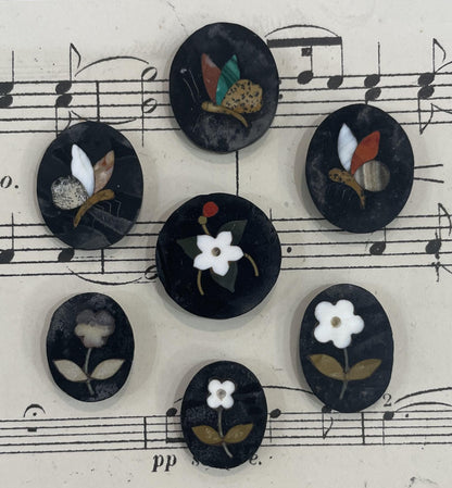 Antique Italian Pietra Dura Inlaid Stone Flower Plaque c1900