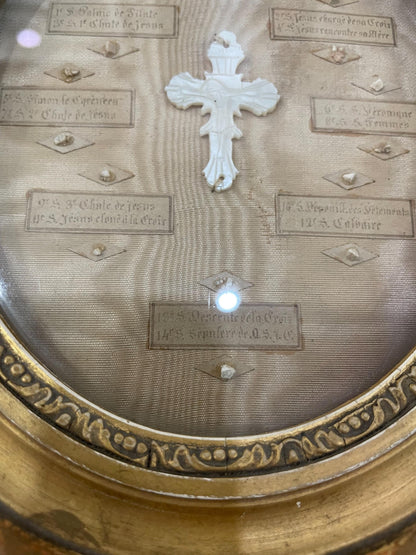 Rare Large Antique French Reliquary Jerusalem Path of the Cross Jesus Seals c1880