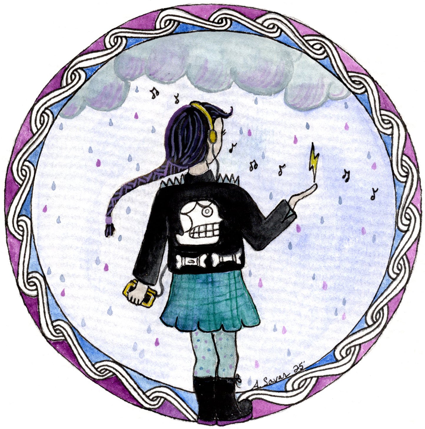 Punk Rain - Original Framed Watercolor