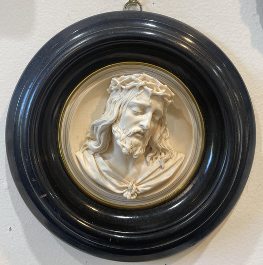 Rare Large French Antique Carved Plaster Jesus Signed Wall Icon c1854