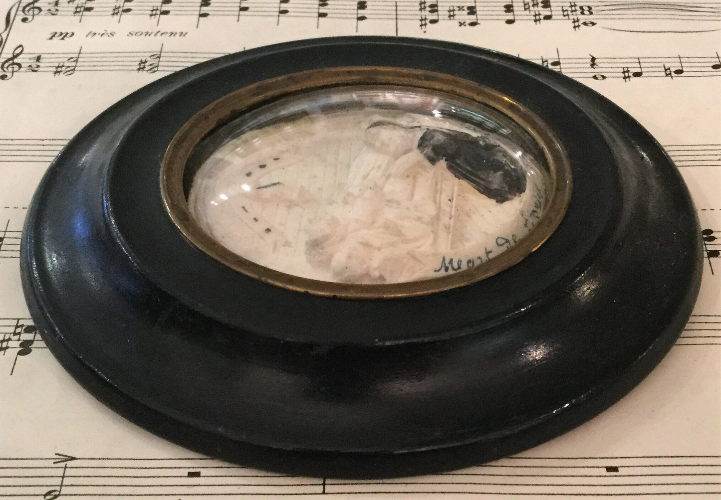 Antique French Carved Plaster Death of Saint Bernadette Domed Glass c1900