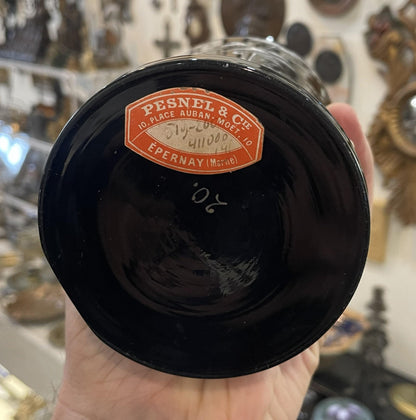 Rare Antique French Black Glass Hand Painted Enameled Vase Mary Gregory c1900