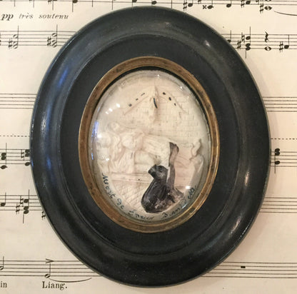 Antique French Carved Plaster Death of Saint Bernadette Domed Glass c1900