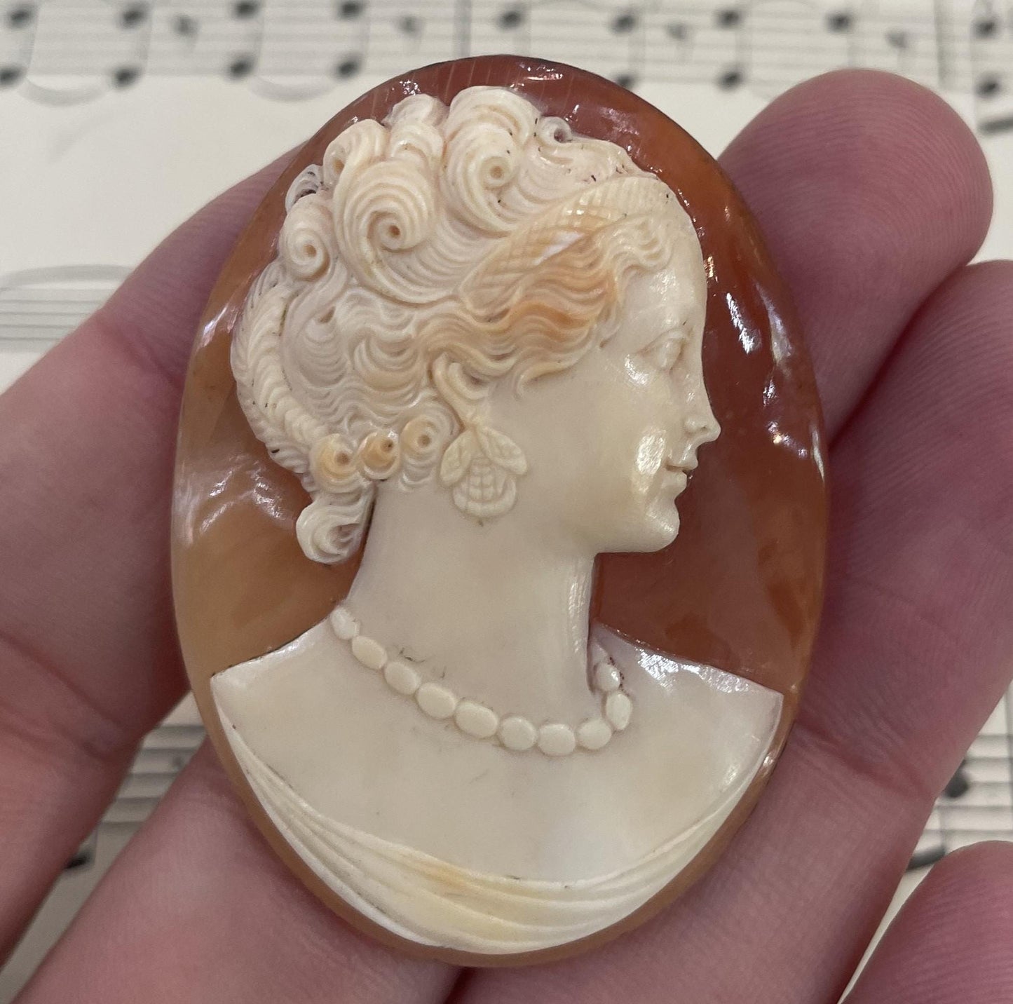 Rare Antique Italian Carved Shell Cameo Woman c1900