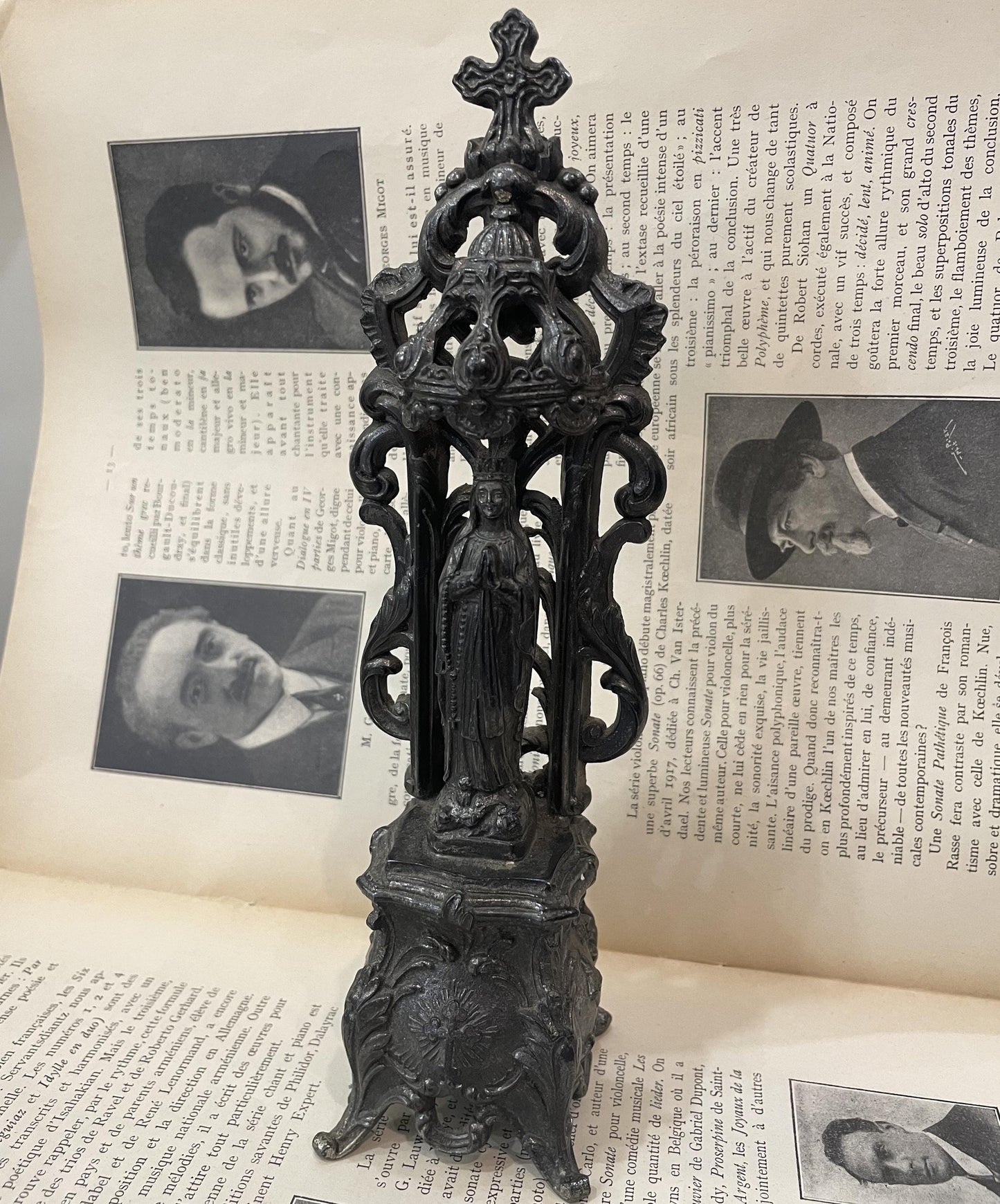 Antique French Virgin Mary Madonna Spelter Statue c1900