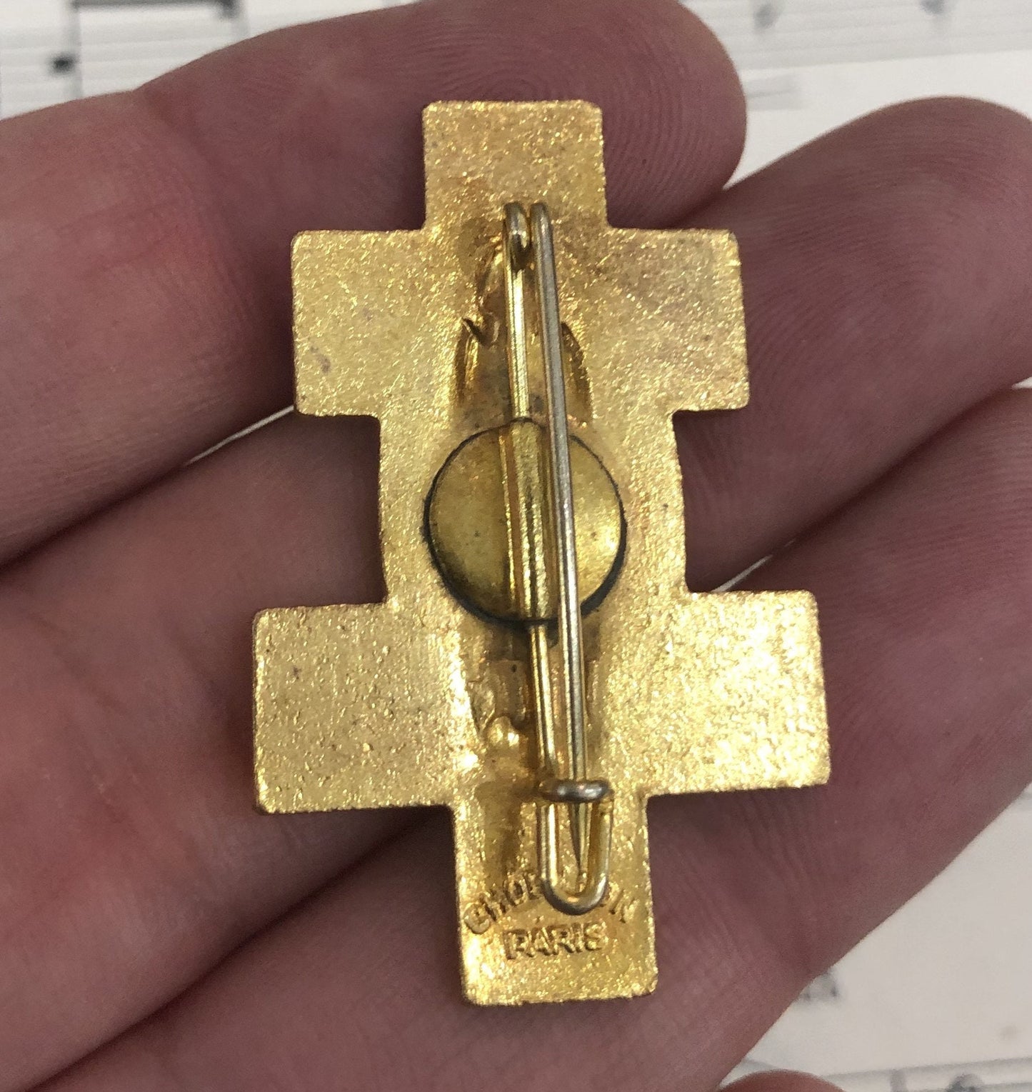 Antique French Enameled Joan of Arc Alsatian Cross Pin / Brooch St Die c1920