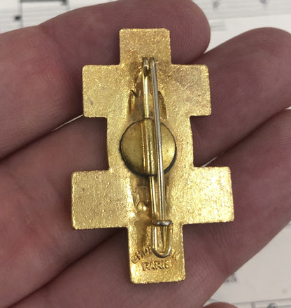 Antique French Enameled Joan of Arc Alsatian Cross Pin / Brooch St Die c1920