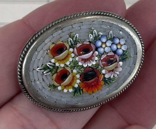 Antique Italian Micromosaic Micro Mosaic Brooch c1940
