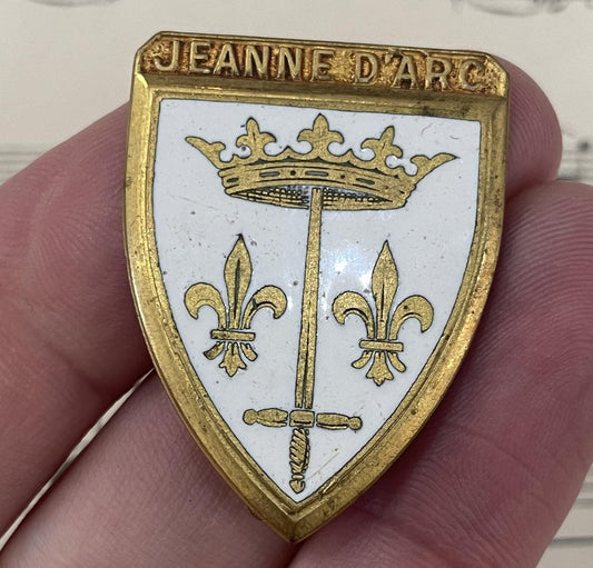 Large Antique French Enameled Joan of Arc Pin / Brooch c1920
